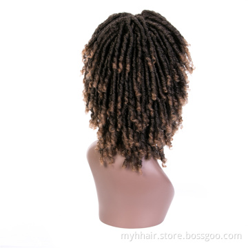 Black Burgundy Brown Synthetic Short Afro Wig High Temperature Fiber cosplay Ombre color Faux Locs Curly Hair Wig